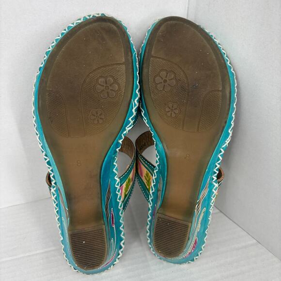 Elite by Corkys Poppy Sandals Womens Size 8 Turquoise Leather Floral Embellished - Picture 12 of 13